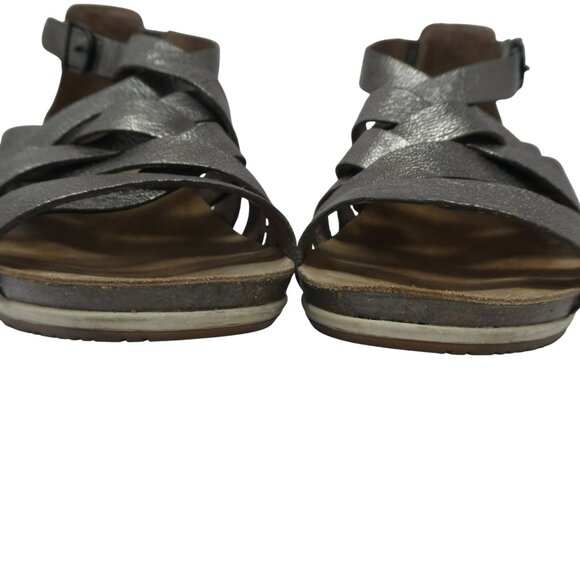 Dansko Viviam Pewter Silver Metallic Leather Open Toe Strappy Wedge Sandals - Picture 8 of 13